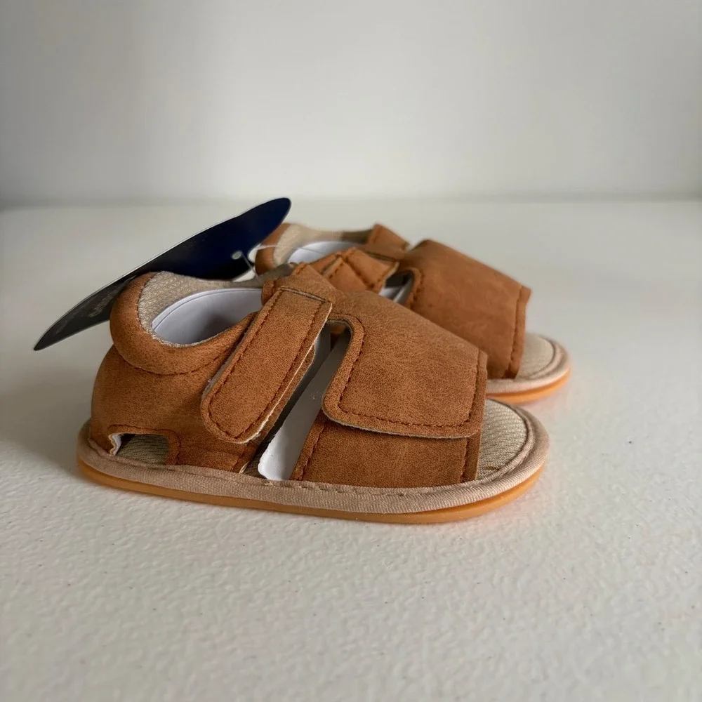 Myggpp Baby Girl Brown Faux Suede‎ Sandals Hook and Loop Closure Size 0-6M